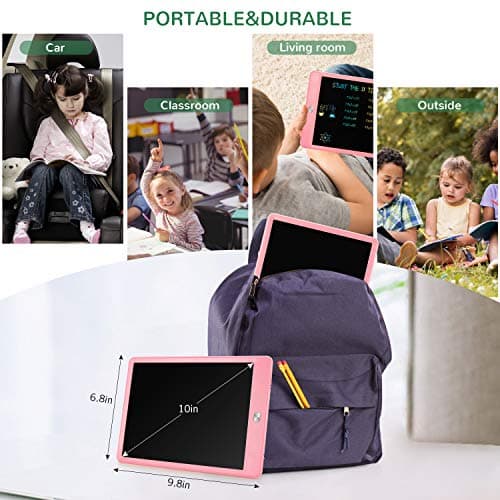 TEKFUN LCD Writing Tablet for Kids, 10-inch Coloring Drawing Pad, Mess Free Doodle Board, Airplane Travel Toys for Boys and Toddlers, Road Trip Essentials, Gifts for 3 4 5 6 7 8 Year Old Girls (Pink)