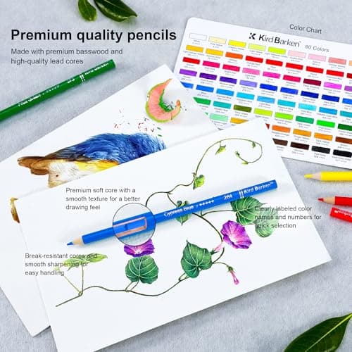 Kird Barken 80 Colored Pencils – Professional Color Pencils for Adult Coloring Books,Coloring Pencils with Oil-Based Cores,Soft Core, Art Supplies Gift for Beginners & Adults