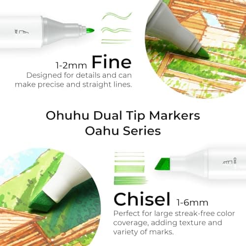 Ohuhu Alcohol Markers Double Tipped Art Marker Set for Artists Adults Coloring Sketch Illustration - Chisel & Fine - 100 Colors - Oahu of Ohuhu Markers - Refillable - AP Certificated