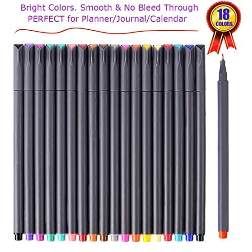 iBayam 18 Colors Fineliner Pens, 0.38mm Fine Tip Journal Planner Markers Office School Supplies for Bullet Journaling Scrapbook Notebook Writing Note Calendar Stationary Adult Coloring Fast-Dry Ink