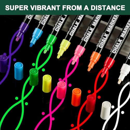 SILENART Liquid Chalk Markers - 8 Vibrant Colors - Chalkboard Markers for Blackboard Glass Window Car Dry Erase Board Acrylic Calendar Board Whiteboard- Wet Erase