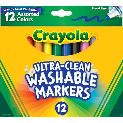 Crayola Broad Line Markers (12 Count), Washable Markers for Kids, Assorted Colors, Arts & Crafts Supplies, For Coloring Books & Art Projects, Ages 3+