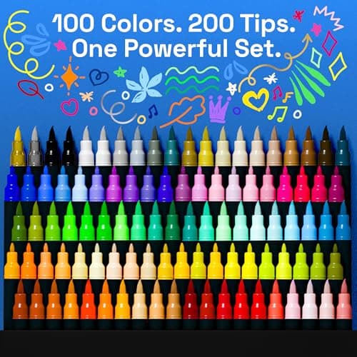 ARTISTRO 100 Dual Tip Acrylic Paint Markers, Paint Pens, Drawing Markers for Textile, Rock, Glass, Wood, Paper, Ceramic, Canvas, DIY - Art Supplies Kit for Kids and Adults (Brush + Fine)