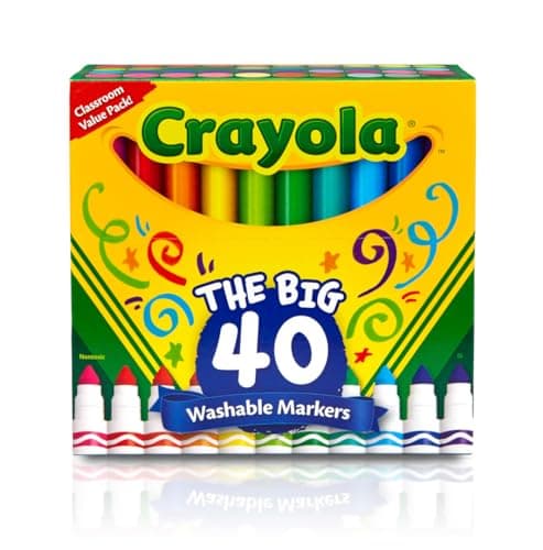 Crayola Ultra Clean Washable Markers (40ct), Broad Line Colored Markers for Kids, Coloring Book & Art Marker Set, Gifts for Kids. Ages 3+