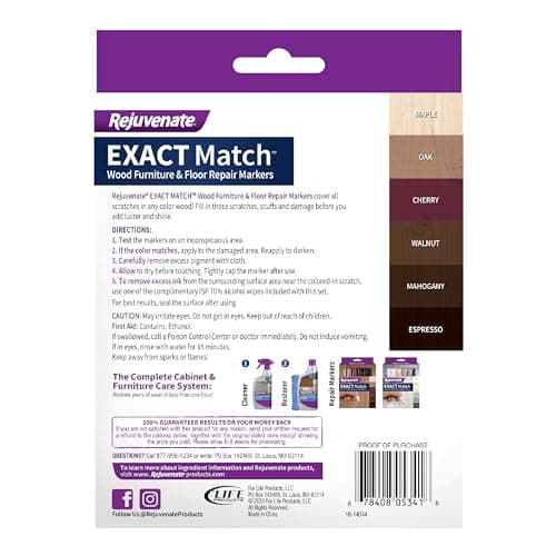 Rejuvenate Exact Match Wood Furniture & Floor Repair Markers, 6 Count, Brown Markers Cover All Scratches, Scuffs And Damage To Wood Furniture And Flooring