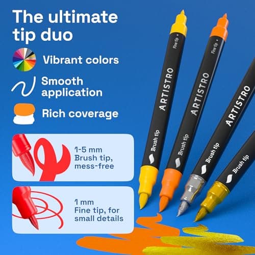 ARTISTRO 24 Acrylic Paint Markers - Paint Pens for Drawing, Brush + Fine Tips - For Fabric, Rock, Glass, Wood, DIY - Art & Craft Supplies for Adults, Teens, Kids - Teacher Appreciation Gift