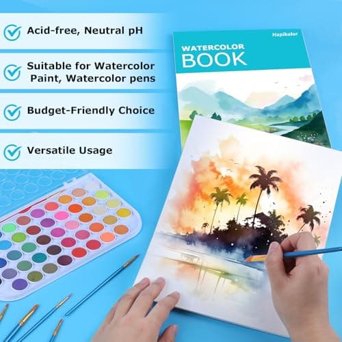 Hapikalor Watercolor Paper Pad, 9"x12" Water Color Paper, 140lb/300gsm Artist Painting Drawing Paper Book, Art Supplies for Adults Kids, Watercolors, Watercolor Paint Set, Sketchbook, Journal, Teal
