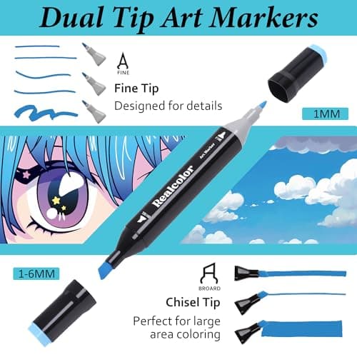 realcolor 120 Alcohol Markers Set,Dual Tip Art Markers for Adult Coloring, Alcohol Marker Set for Drawing,Coloring,Sketching,Card Making,Illustration, Ideal for Artists, Designers & Crafters