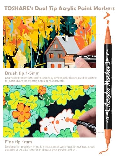 TOSHARE 30 Colors Dual Tip Acrylic Paint Markers, Premium Brush&Fine Acrylic Paint Pens for Rock, Wood, Paper, Fabric, Canvas, Glass,Ceramic,Egg,Scrapbook and DIY Crafts Supplies-Junk Journal Supplies