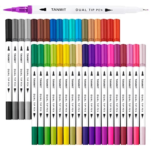 36 Dual-Tip Brush Pens for Adult Coloring Books – Tanmit Art Markers With Brush + Fine Precision Tips for Calligraphy, Planners, Journaling, Note Taking & More
