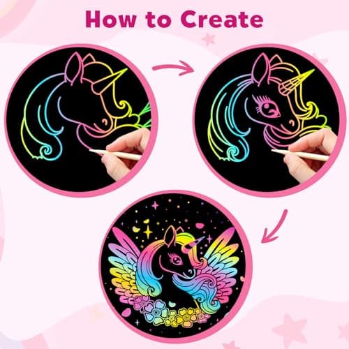 ZMLM Scratch Paper Art-Crafts Gift: 2 Pack Rainbow Notebooks Supplies Toys Easter Basket Stuffers for 3 4 5 6 7 8 9 10 Years Old Girls and Boys Kids Valentine's Day Birthday Party Travel Games (Pink)