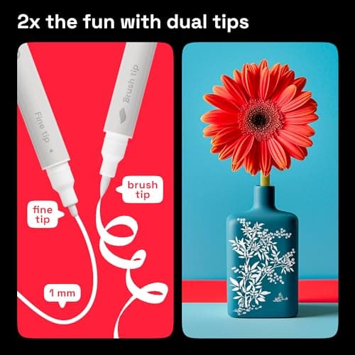 ARTISTRO 2 White Dual-Tip Acrylic Paint Pens - Multisurface Markers for Glass, Rock, Fabric, Wood, Plastic & More - 1 mm Fine & Brush Tips