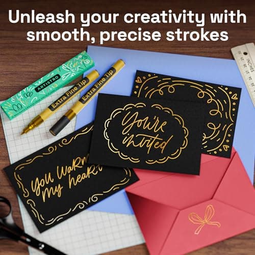 ARTISTRO 2 Gold Acrylic Paint Markers - 0.7mm Extra Fine-Tip Metallic Paint Pens - Perfect for Crafting, Art Projects, & More