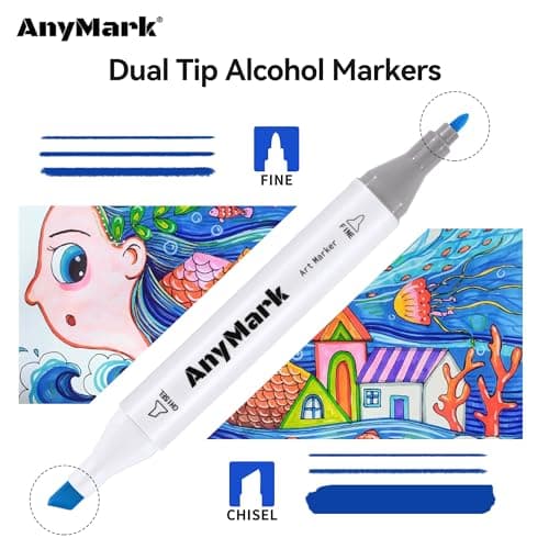 AnyMark Alcohol Markers, 100 Colors Dual Tip Art Coloring Markers Set for Adult Book Drawing Sketching Painting, Chisel & Fine, White Penholder