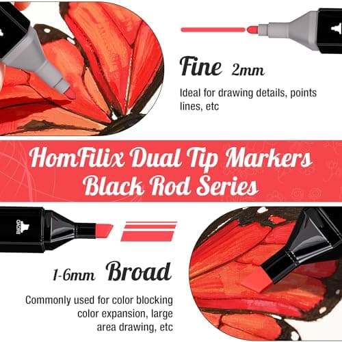 HomFilix Alcohol Markers, 80 Colors Dual Tip Art Alcohol Markers Set - Perfect for Coloring, Drawing, Sketching, Card Making and Illustration, Perfect for Adults