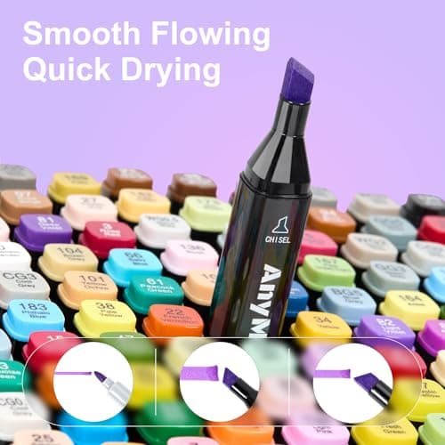 AnyMark Alcohol Markers, 80 Colors Dual Tip Art Coloring Markers Set for Adult Book Drawing Sketching Painting, Chisel & Fine, Black Penholder