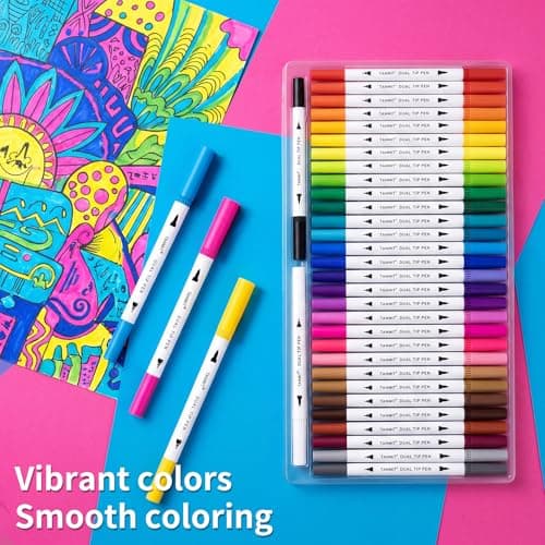 36 Dual-Tip Brush Pens for Adult Coloring Books – Tanmit Art Markers With Brush + Fine Precision Tips for Calligraphy, Planners, Journaling, Note Taking & More