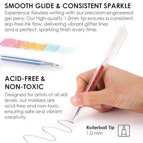 Grabie Glitter Gel Pens, 18 Colors Glitter Gel Pens Set, Retractable Sparkle Gel Ink Pens for Coloring Books, Journaling, Drawing, Scrapbooking & DIY Crafts, Smooth Writing Art Pens for Creative Work