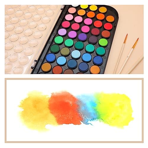 Artecho 48 Colors Watercolor Cake Set with 3 Brushes, Washable, Travel Design, Perfect for Card Making, Illustrations, Painting, Calligraphy