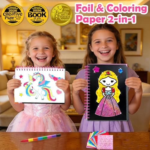 FUNNYB&G Foil Art Craft Kit for Girls 4-10 Years Old: Mess-Free & No-Glue, Create 16 Sparkly Princess Unicorn Pictures – Perfect Travel Toy & Birthday Gift for Kids (Princess)