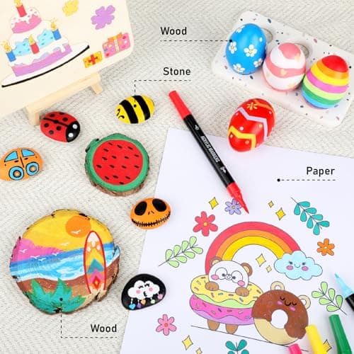 Pagather 72 Colors Acrylic Paint Markers, Dual Tip with Fine Tip and Brush Tip Pens for Stone, Wood, Calligraphy, Canvas, Ceramic, Metal, Glass, Rock Painting, DIY Crafts Art Supplies Kit