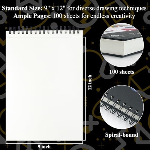 Sketch Book for Kids, 9" x 12" Kid Sketchbook, 100 Sheets (73lb/120gsm) Thick Drawing Paper for Kids, Spiral Sketch Pad for Kid, Easter Basket Stuffers.