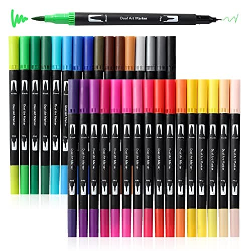 Peablce Art Markers Test: 32 Doppel-Spitzen Pinsel für Erwachsene