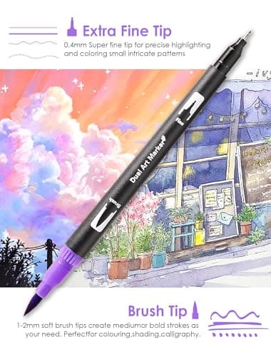 TOSHARE Art Markers Pens Dual Tip Coloring Markers Set with Brush & Fine Nib for Adult Coloring Book Brush Pens Professional Calligraphy & Drawing Art Supplies Kit for Adults (72 Colors)