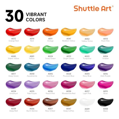 Shuttle Art Acrylic Paint Set, 30 x12ml Tubes Artist Quality Non Toxic Rich Pigments Colors Great for Kids Adults Professional Painting on Rocks Canvas Wood Clay Fabric Ceramic Crafts