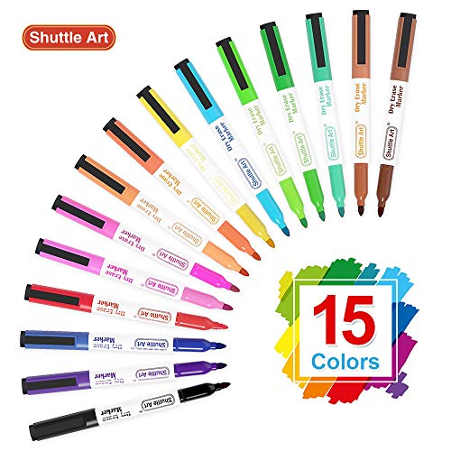 Shuttle Art Dry Erase Markers, 15 Colors Magnetic Whiteboard Markers with Erase,Fine Point Perfect For Writing on Whiteboards, Dry-Erase Boards,Mirrors for School Office Home