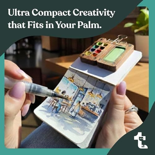 Original Tobios Mini Wooden Watercolor Paint Set – Compact Travel Art Kit with 12 Colors, Refillable Brush & Sketchbook – Unique Creative Gift for Birthdays, Holidays & Art Lovers