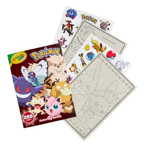 Crayola Giant Pokemon Coloring Book (288 Pages), 2 Sticker Sheets, Coloring Book for Kids & Adults, Travel Activity, Pokemon Gift for Kids, 3+