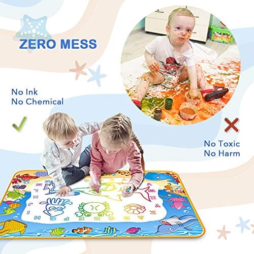 Water Doodle Mat - Kids Painting Writing Color Doodle Drawing Mat Toy Bring Magic Pens Educational Toys for Age 3 4 5 6 7 Year Old Girls Boys Age Toddler Gift