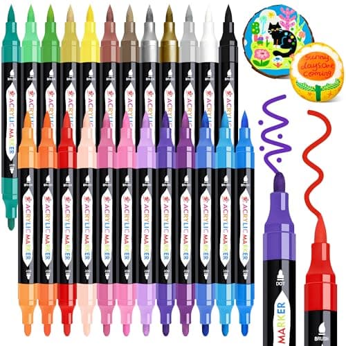 TBC The Best Crafts 24 Colors Dual Tip Acrylic Paint Markers, Waterproof, Non-Toxic, Odorless, Suitable for Paper, Pottery, Stones, Backpacks, Glass