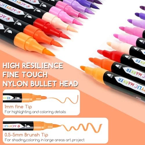 TBC The Best Crafts 24 Colors Dual Tip Acrylic Paint Markers, Waterproof, Non-Toxic, Odorless, Suitable for Paper, Pottery, Stones, Backpacks, Glass