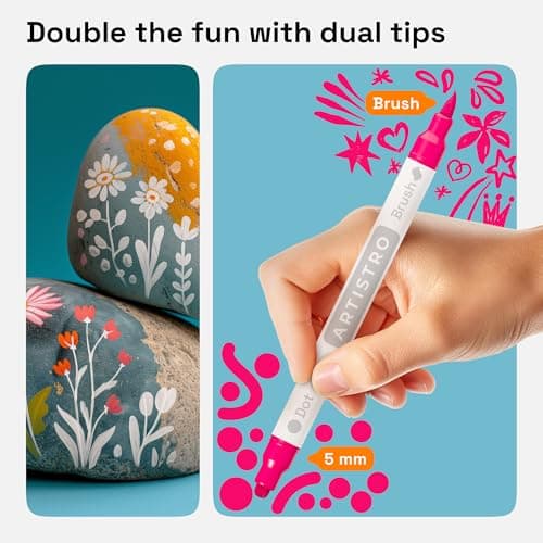 ARTISTRO 24 Rock Acrylic Paint Markers - Rock Painting Kit for Arts & Crafts - Dual Tip Acrylic Paint Pens