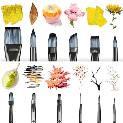 Transon Artist Paint Brush Set of 12 for Watercolor Acrylic Gouache Oil and Tempera Painting