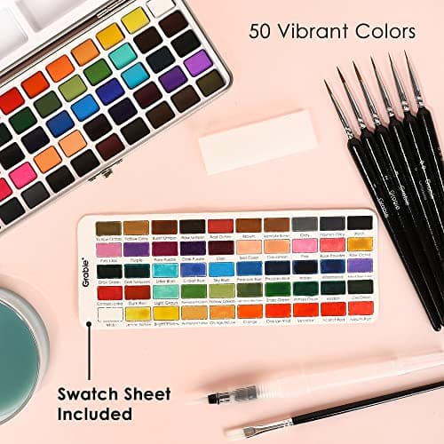 Grabie 50 Colors Watercolor Paint Set, Detail Paint Brush Included, Watercolor Paints, Painting Sets, Art Supplies for Painting, Travel Watercolor Set, Amateur Hobbyists