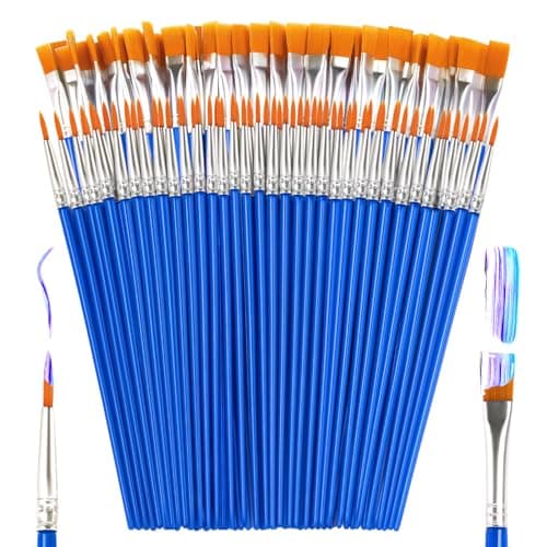 ZRLEI Small Paint Brushes Bulk, 110 Pcs Flat Tip Round Acrylic Paint Brushes for Kids Classroom Acrylic Watercolor Canvas Face Painting Touch Up