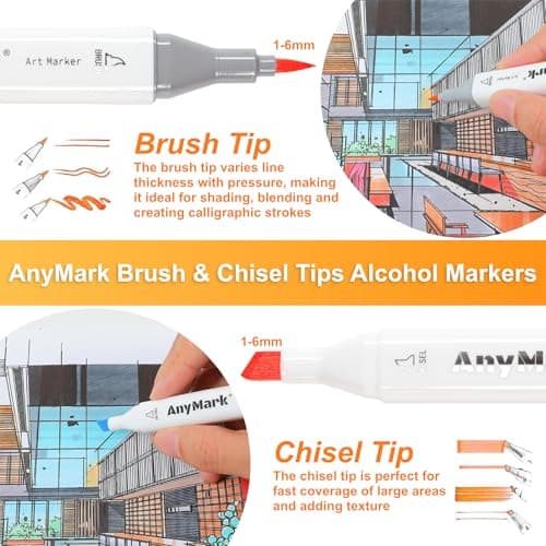 AnyMark Alcohol Markers Brush Tip, 100+1 Colors Dual Tip Brush & Chisel Alcohol-Based Art Markers Set with Case for Adult Artists Drawing Coloring