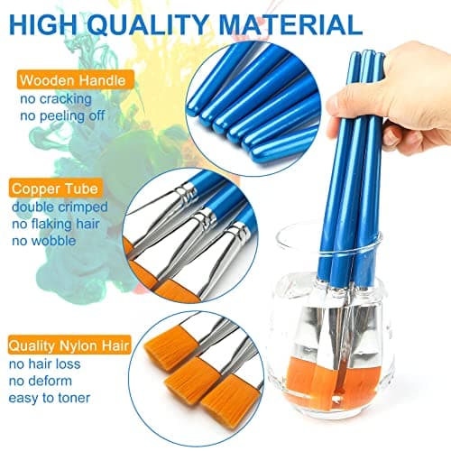 1 inch Flat Paint Brushes for Acrylic Painting,12 Pieces Large Synthetic Paint Brushes Bulk with Wooden Handle for Acrylic, Watercolor, Oil, Crafts, Face Body Art