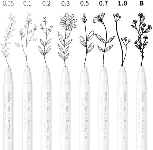 Ohuhu Fineliner Pens Micro Drawing Pens: 8-size Tips (Ultra-fine, Fine & Brush) Waterproof Pigment Black Ink for Illustration Drawing Journaling Sketching for Artist Beginners