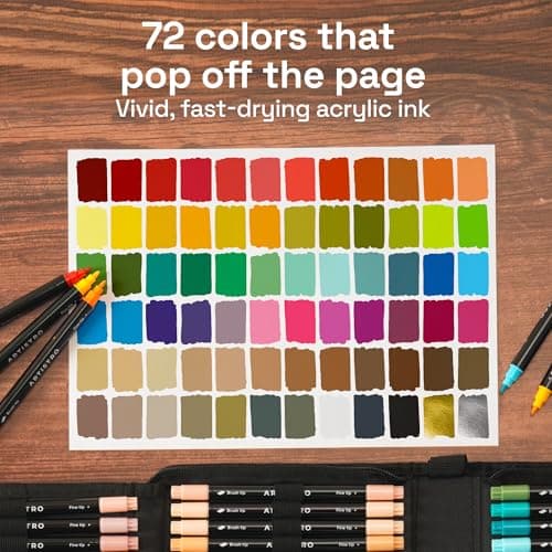 ARTISTRO Acrylic Paint Pens With Storage Bag for Calligraphy - Markers With Brush and Fine Precision Tips - Multisurface Painting for Fabric, Rock, Glass, and More (72 Markers, Dual Tip Brush + Fine)