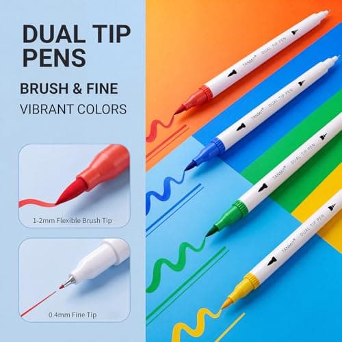 36 Dual-Tip Brush Pens for Adult Coloring Books – Tanmit Art Markers With Brush + Fine Precision Tips for Calligraphy, Planners, Journaling, Note Taking & More