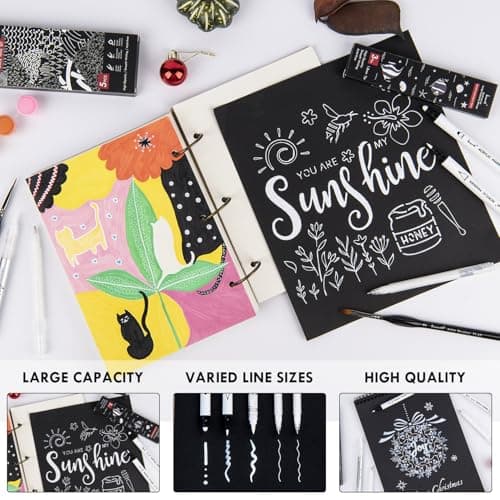 Brusarth White Pens Set, 5 Pack, 1mm White Gel Pens, Dual-Tip Acrylic Paint Pen, Brush Tip Acrylic Markers for Black Paper Drawing, Sketching, Illustration, Card Making, Bullet Journaling