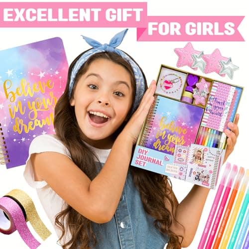 Nollh DIY Journal Kit for Girls - 200+PCS Teen Tween Girl Gifts Trendy Stuff, Stocking Stuffers, Scrapbook Supplies Stationery Set, Art Crafts Kit - Ideal Gifts for 8 9 10 11 12 13 14 Year Old Girl