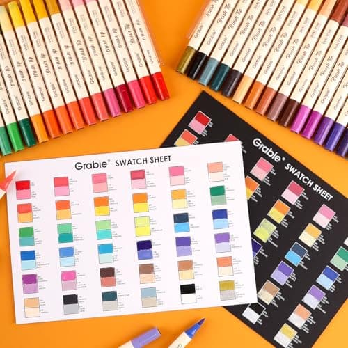 Grabie 72 Colors Acrylic Paint Markers, Soft Brush Tip Acrylic Markers Set, Water Based Acrylic Markers for Wood, Fabric, Canvas, Glass, Stone, Rock Painting and DIY Crafts Art Supplies, Set of 36