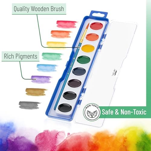 Mr. Pen- Washable Watercolors, 2 Pack, 8 Colors with Paint Brush, Watercolor Paint Set, Water Color Painting Kids, Watercolors for Kids and Adults
