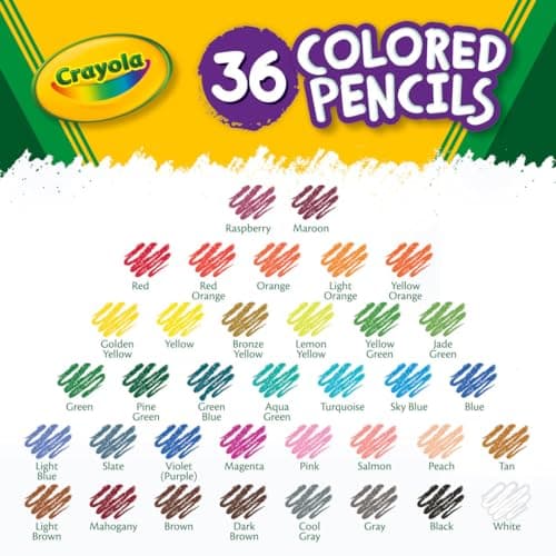 Crayola Colored Pencils (36ct), Kids Pencil Set, Pre-Sharpened Coloring Book Pencils for Kids & Adults, Arts & Crafts Supplies, Coloring Gift, Ages 3+