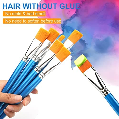 1 inch Flat Paint Brushes for Acrylic Painting,12 Pieces Large Synthetic Paint Brushes Bulk with Wooden Handle for Acrylic, Watercolor, Oil, Crafts, Face Body Art